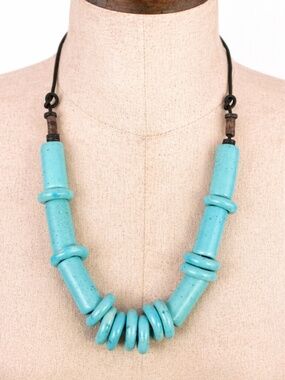 Vintage Handmade Turquoise Beaded Necklace Leather Strap Statement